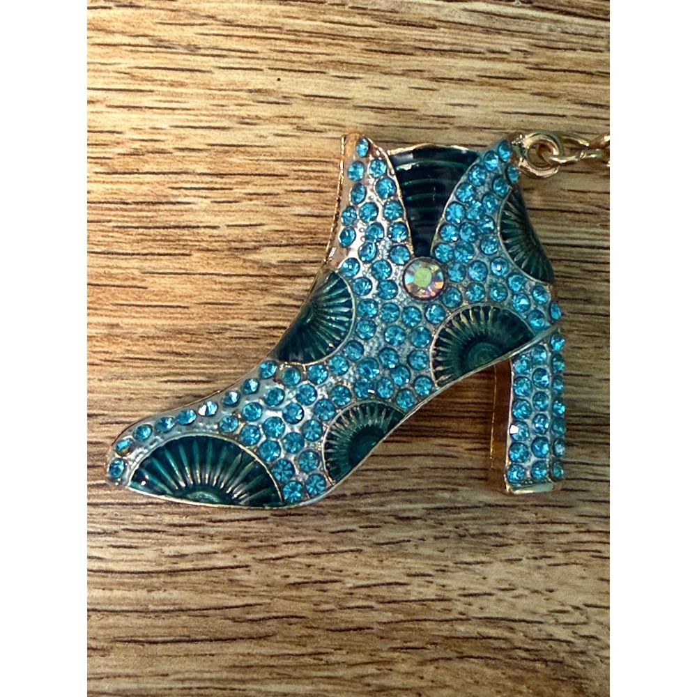 High Heel Boot Keychain Bag Charm McBling Blue Rhinestone Enamel Glam Shoe Lover